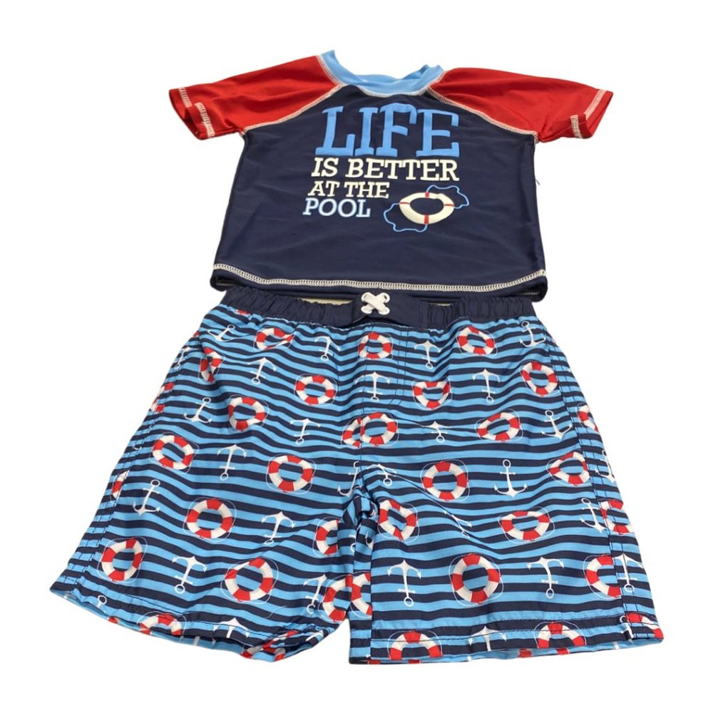 Sol Swim Boys Short Sleeve 2-Piece Rash guard Swimsuit Set-Navy